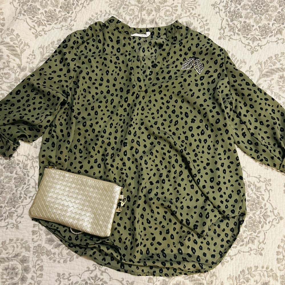 Green Leopard Print Blouse
